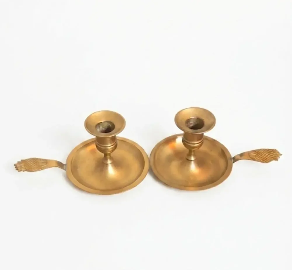 Brass Chamber Candlestick Holders Ornate Made In India